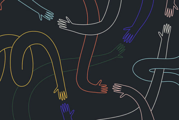 multicolored interweaving lineart arms and hands