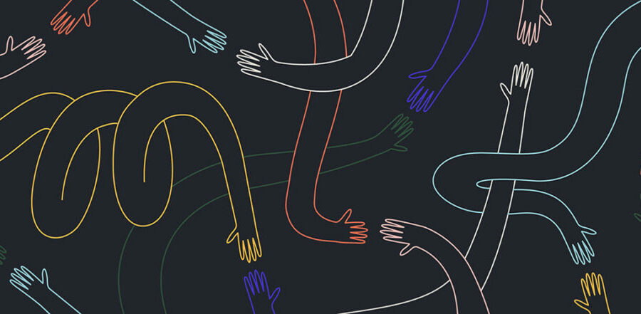 multicolored interweaving lineart arms and hands