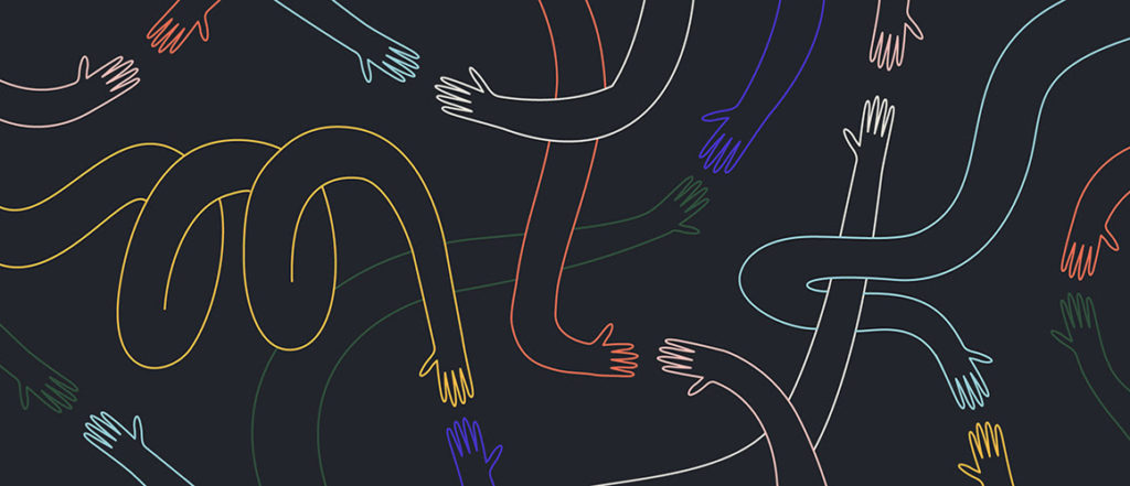 multicolored interweaving lineart arms and hands